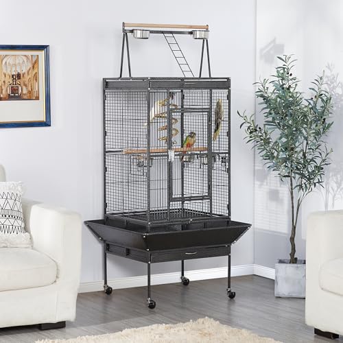 Yaheetech 69" Large Bird Cage, Rolling Parrot Cage for Parakeets Cockatiels | Play Top with Ladder & Feeders, Slide-Out Tray, Rolling Stand, Wrought Iron Cage for Small Medium Birds, Indoor Outdoor