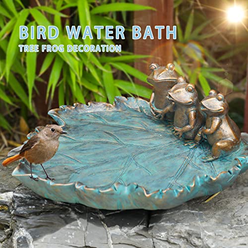 Bird Bath for Outdoors, Resin Garden Frogs Birdbath Bowl Yard Decor | Antique Bird Water Bowl, Tabletop Vintage Frogs Bird Baths and Bird Feeder that Attracts Birds for Outside Yard Table Decor - color: Dark Green-1