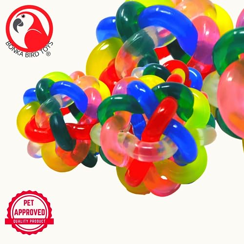 Bonka Bird Toys 2013 (Pk1) 3" Wibbly Balls, Large Parrot Foot Talon Cage Toy, Amazon, African Grey, Eclectus, and Similar