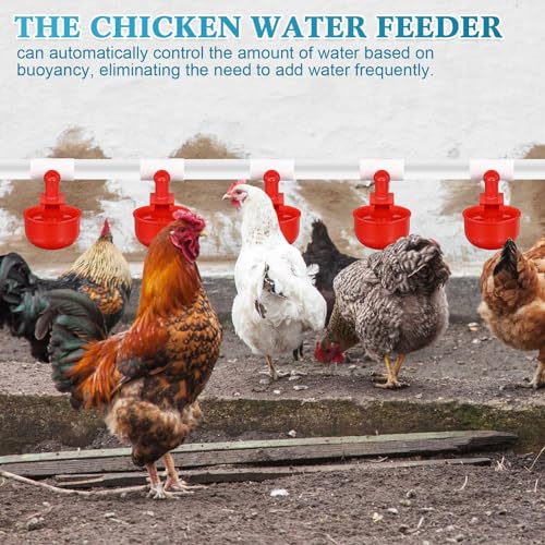 58 Pcs Automatic Chicken Waterer System Set, Chicken Watering System Kit with 16 Water Cups, 1/2" PVC Tee Fitting and Other Parts, Watering Complete Set for Turkey Duck Poultry Pigeon Quail