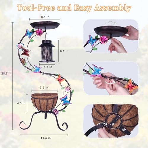 hogardeck 3-in-1 Vintage Bird Bath & Detachable Hanging Bird Feeder with Flower Planter, Metal Heavy Duty Outdoor Birdbath, Weather Resistant Decor for Garden Yard Lawn