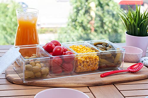 Pikanty Condiment Server Tray with 4 Removable Containers and Lids - Taco Bar, Pizza Bar, Burger Bar, Salad Toppings Organizer with Carry Handles, Dishwasher Safe, Made in USA - style: Condiment Server Large
