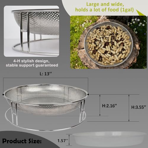 13-Inch Ground Bird Feeder and Bath Combo, Stainless Steel Ground Feeding Platform for Birds & Squirrels, with Dual Birdseed Mesh Trays, Birdbath, Attracting Creatures to Backyard, Patio - color: bird feeder & bath combo