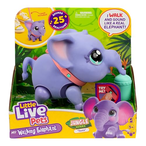 Little Live Pets My Walking Elephant Toots, Walks, Dances & Sways | 25+ sounds & reactions, includes leash & feeding bottle; interactive pet toy for kids ages 5+ - style: Walking Elephant