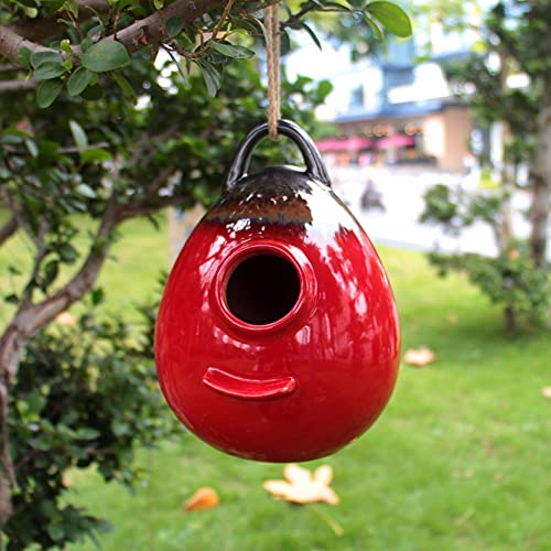 Kimdio Birdhouse Ceramic Hanging Birdhouses Bird Hut Hanging Outdoor Birdhouse for Wild Birds, Finch, Cardinal, and Bluebird - Red - color: a - Red