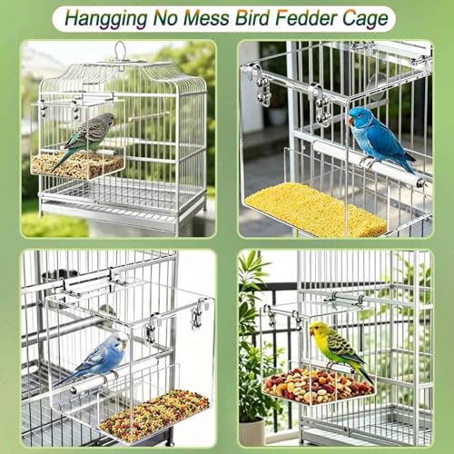 Hanging No Mess Bird Feeder for Cage, Transparent Acrylic Bird Feeder Cage | Bird Feeder Cage with Stainless Steel Hooks for Parrots, Canary, Budgerigar, Cockatiel, Lovebird, Parakeet - size: 5.1"L x 4.3"W x 5.1"H