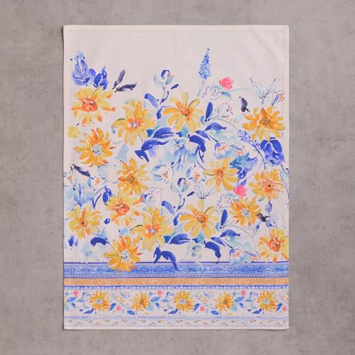 Maison d' Hermine Kitchen Towels Set of 3 Reusable 100% Cotton 27.50" x 20" | Cloth Tea Dish Towels Absorbent with Hanging Loop for Kitchen Dining Party Wedding Hotel Home Spring Summer - Girassol - color: 006 - Girassol