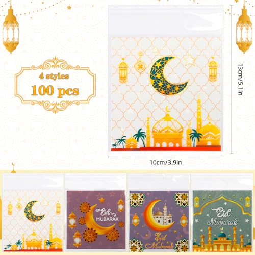 100 PCS Eid Goodie Bags - Ramadan & Eid Gift Bags (4x4) - color: 100pcs Eid bags