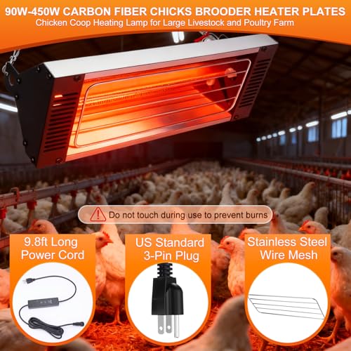 450W Heat Lamp for Chickens, Carbon Fiber Heater for Chick Brooder | Hanging Chicken Coop Heater, Adjustable Temp & Time & Height, Chicken Brooder Heating Lamp for Poultry, Livestock & Pets