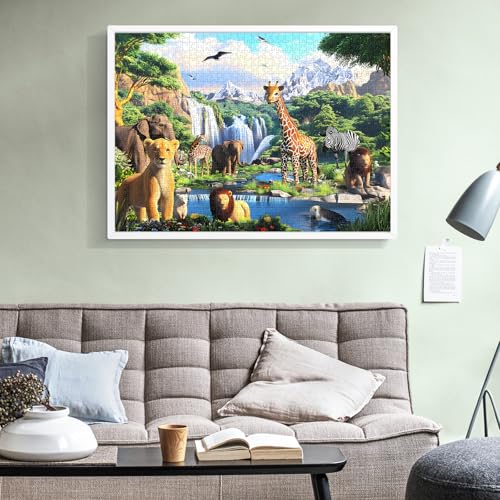 1000 Pieces Puzzles for Adults,Animal World Jigsaw Puzzles 1000 Pieces | Lions Elephants Giraffe Animals Puzzles Games Unique Cool Puzzles Family Activity Great Gift for Family Friends 28x20 in - style: Animals