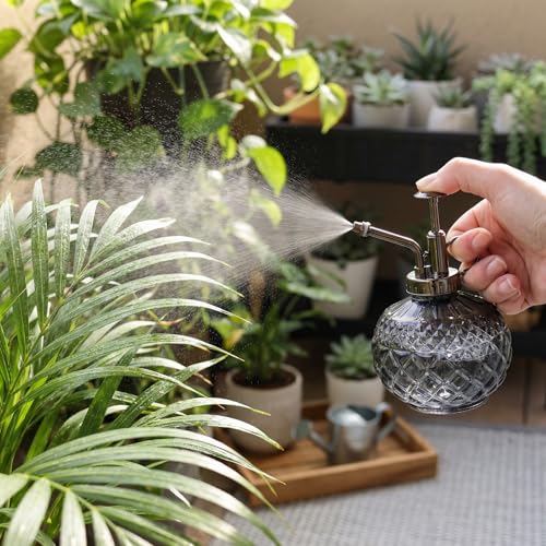 Plant Mister Glass Spray Bottle Gray, Vintage Small Misters10 OZ | Fine Mist Spray, Refillable Watering Can with Plastic Top Pump, Spray Bottles for Garden Plant Cleaning, Indoor Outdoor Decor - color: E-Gray