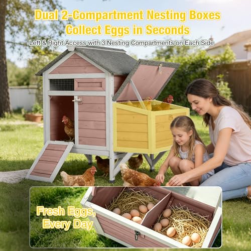 Aivituvin Small Chicken Coop for 2-3 Chickens, Elevated Outdoor Wooden Hen House Quail Hutch with 2 Sectionable Nesting Box, Pull-Out Tray, Waterproof Asphalt Roof - Brown, 40.9"L x 27.3"W x 38.5"H - size: 40.9"L x 27.3"W x 38.5"H