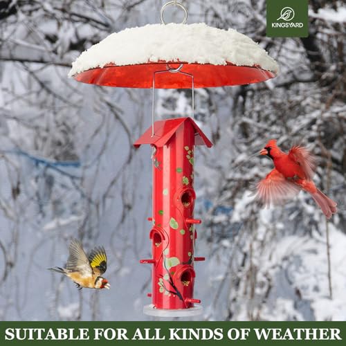 Kingsyard Weather Squirrel Baffle for Bird Feeder Hanging, Rain Guard Cover | 11.5 in, Made of Sturdy Plastic, Metal Hook, Ready to Use, Fits Most Feeders Outdoors, Weatherproof, Easy to Clean, Red - color: Red