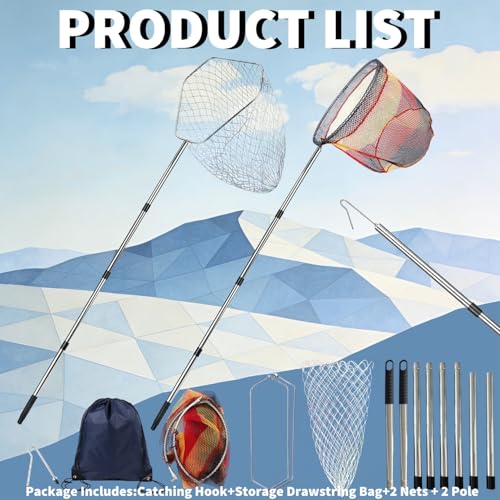 2 Pack Adjustable Poultry Catching Net, Chicken Net Bird Catching Net, 47"-106" Stainless Steel Telescopic Capture Net