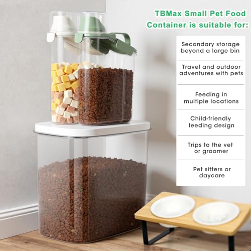 TBMax Rice Container Cereal Storage Container 2 Pack, Kitchen Pantry Dry Food Storage Holder with Easy-Pouring Spout & Handy Cup, Small Pet Dog Cat Food Dispenser for Daily Feeding - color: Beige&Green 3.2+3.2Qt