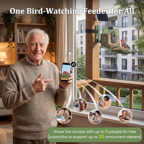 Smart Bird Feeder with Camera Solar Powered, Auto Capture 2.5K Videos | Free AI Bird Identification, with Light & Seed Guard, Live Bird Watching Camera Feeder, for Family,Bird Lovers - color: WhiteLight