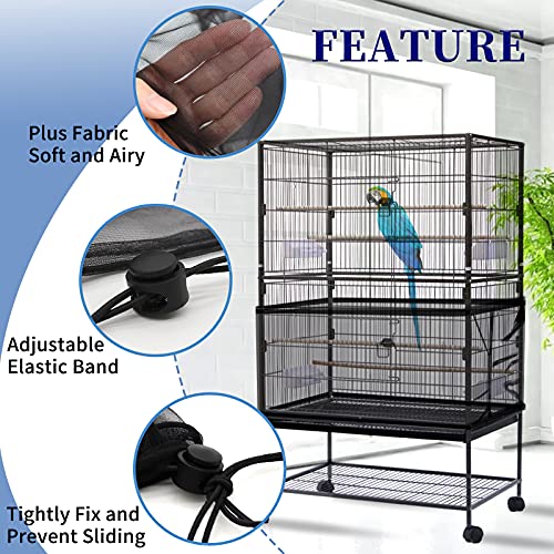 Daoeny Large Bird Cage Cover, Bird Cage Seed Catcher, Adjustable Soft Airy Nylon Mesh Net, Birdcage Cover Skirt Seed Guard for Parrot Parakeet Macaw African Round Square Cages (Black) - color: Black