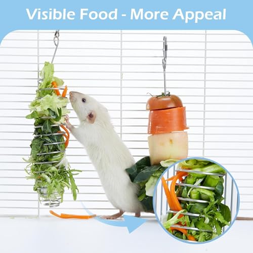 2Pcs Rat Enrichment Toys, 304 Stainless Steel Holder for Fruit Veggie | Fancy Mice Cage Puzzle Toy, Hanging Rodent Slow Feeder to Keep Pets Healthy, Bird Foraging Toy for Parakeet, Dishwasher Safe - color: 2pcs, size: A