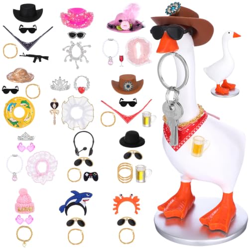 7 Inch Mini Magnetic Desk Goose Statue with 12 Sets Outfits, Resin Desktop Goose Decor Key Holder, Small Porch Desk Geese Accessories, Housewarming Gift for Home Office Bedroom - style: Classic