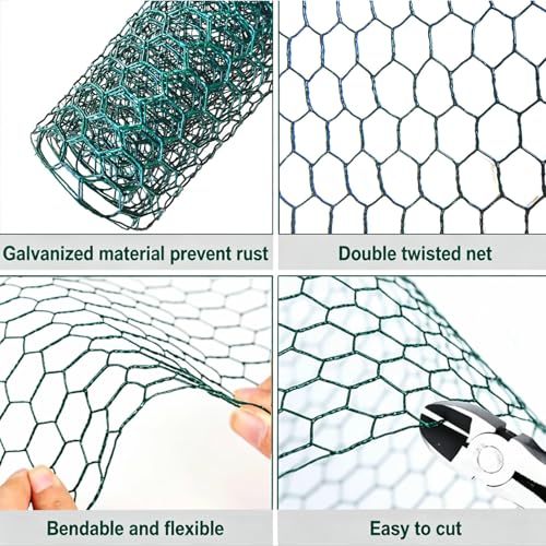 Chicken Wire for Floral Arrangements, Easy to Shape, 15.7 x 87 Inches | Upgraded Green PVC Coated Lightweight Galvanized Hexagonal Chicken Wire mesh, Floral Chicken Wire for Craft, Poultry, Garden