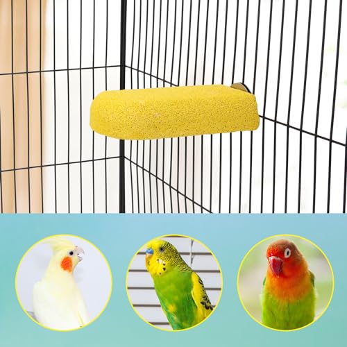 Hypeety 2PCS Bird Calcium Teeth Mouth Molar Grinding Stone Hamster Grinding Stone Chew Toy Perch Stand for Parrot Budgies Chinchilla Squirrel Hamster Cage Stand Platform Yellow | Natural calcium stone, provides calcium and beak care, durable chew-proof, f