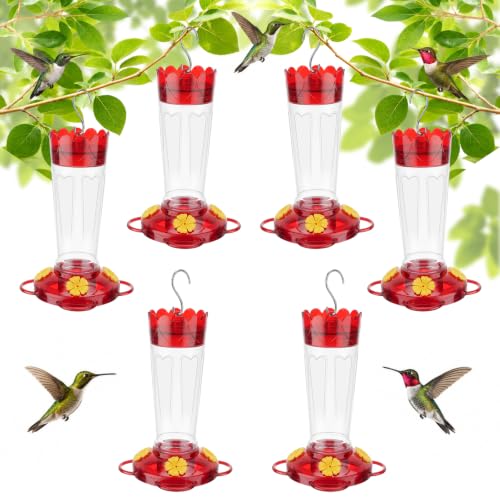 6 Pack 14 OZ Ant Outdoors Plastic Hummingbird Feeder Hanging Ant and Bee Proof Leak-Proof Nectar Feeders with 4 Feeding Ports and Perches, Gifts for Mom, Birdlovers