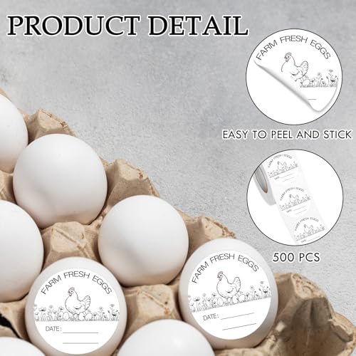 Louise Maelys 2 Inch Farm Fresh Egg Stickers,Farm Stand Supplies | 500 Pcs Egg Carton Labels, Date Stickers for Eggs, Handwriting-Friendly, Farmer's Market,Business - color: Color2