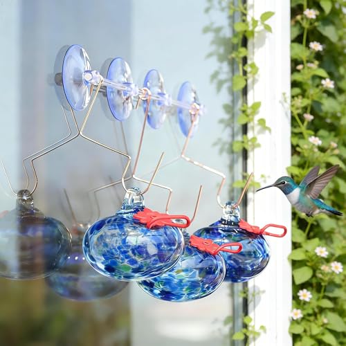 3PCS Window Hummingbird Feeder with Suction Cups(Blue) - color: Blue