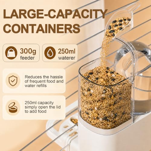 2-in-1 Quail Feeder and Waterer for Cage, Gravity Auto Waterer and Feeder | No-Waste Bird Feeder, No-Spill Quail Waterer, Hanging or Standing, Dry/Wet Separation, for Chick/Duck/Hamster