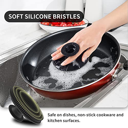 Silicone Dish Scrubber, Non-Scratch Scrub Spong for Washing Dish, Pot, Pan | Kitchen Silicone Sponge, Fruit & Vegetable Cleaning Brush, Reusable Dishwashing Scrubber, Suction Up Hang, 1 Pack, Black - color: 1pcs Black