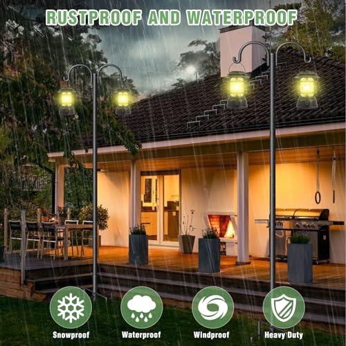 Double Shepherds Hooks for Outdoor, Heavy Duty Bird Feeder Pole with 5-Prong Base - Rust-Proof, Adjustable Bird Feeder Hanger for Garden, Wedding Decor & Hanging Plants - size: 108 Inch