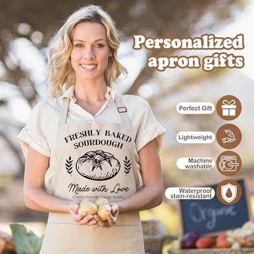 Freshly Baked Sourdough Apron for Women with Deep Pockets - Funny Bakers Apron, Unique Sourdough Gifts for Women & Bread Bakers, Adjustable Kitchen Apron for Mom, Mother’s Day Baking Gift - B09 - color: Freshly Baked Sourdough