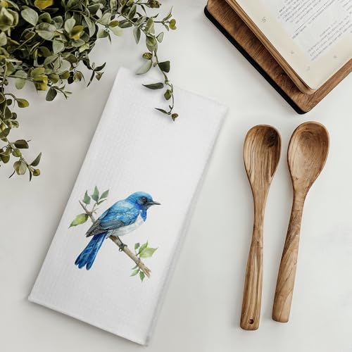 Blue Songbird Kitchen Towels, Bird Lovers Gifts Dish Tea Towels for Kitchen, Minimal Cottagecore Bird on Branch Decorative Hand Towel for Bathroom, 16x24 Inches - color: Color 21