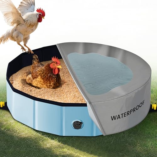 Chicken Dust Bath Tub - 32"D & 8"H Foldable Chicken Coop Accessories to Mix Sand Chilli DE Or Lime Dust in Chicken House, Keep Poultry Hens, Rooster, Button Quail Healthy & Clean, Double as Duck Pool