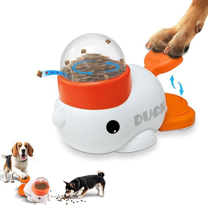 Duck Dog Treat Dispenser Toy, Interactive Slow Feeder Puzzle Toy | Duck design with interactive treat dispensing, slow feeding, and puzzle play to provide mental stimulation and reduce boredom - color: Yellow
