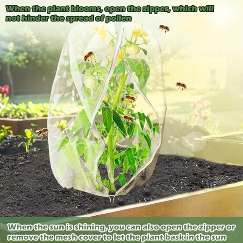 3Pcs Plant Covers from Insects, Bird Netting Barrier for Blueberry Bushes with Drawstring Zipper Mesh Garden Netting Fruit Tree Bags Plants Net Cage for Protect Tomato Vegetable Citrus, 3.3×5Ft - size: 3.3×5Ft/ 3pcs/ zipper