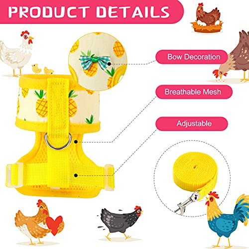 Frienda 2 Pcs Adjustable Chicken Harness and Leash Set Spring Summer Comfortable Elastic Hen Vest Breathable Harness for Hens Duck Goose Pet Training Walking Supplies(Pineapple, Strawberry,Medium) - size: Medium