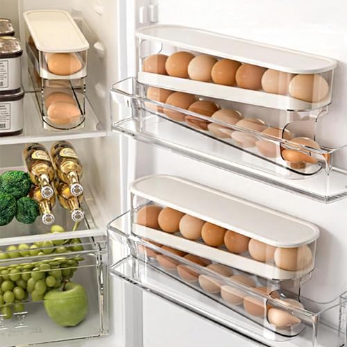 WACOI Auto Rolling Fridge Egg Organizer, Space Saving Eggs Dispenser for Refrigerator Storager with Lid,Egg Holder for Fridge 2 Pack - size: 2 Pack