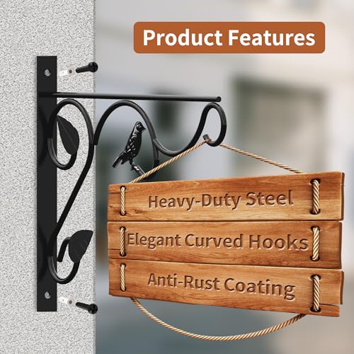 PROWORX 2 Pack 12 Inch Plant Hangers Outdoor Bracket, Bird Design Indoor Wall Mount Metal Heavy Duty Rust-Resistant Bird Feeder Plant Hooks for Hanging Planters, Flower Baskets - size: 12 Inch-Bird-2 Pcs