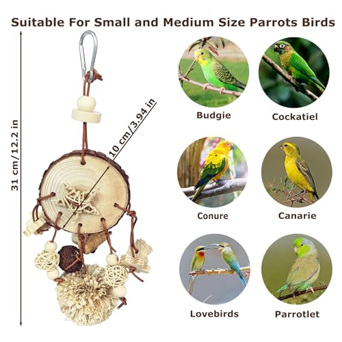 Bird Chew Toys, Natural Wood Toys Hanging Chewing Toys Aviary Cage Accessories for African Grey, Parrotlet,Cockatoos, Parrots, Parakeet, Cockatiel, Conures, Budgie, Lovebirds