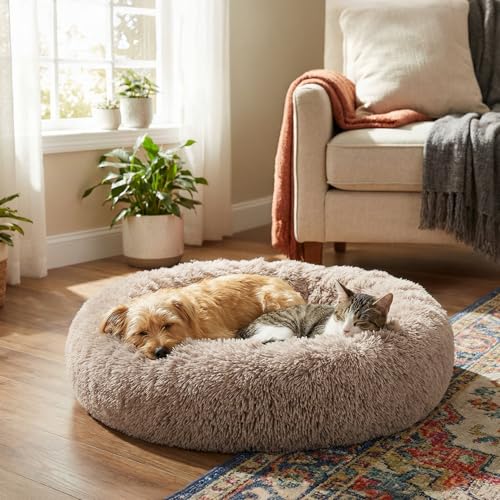 PetAmi Calming Donut Dog Bed, Washable Faux Fur, 30 Inch Medium, Taupe | Warm Shaggy Faux Fur and A Deep Nest Help Anxious Pets Curl Up and Sleep Soundly. Perfect for Puppies, Cats, and Rescues. - color: Taupe, size: Medium - 30"