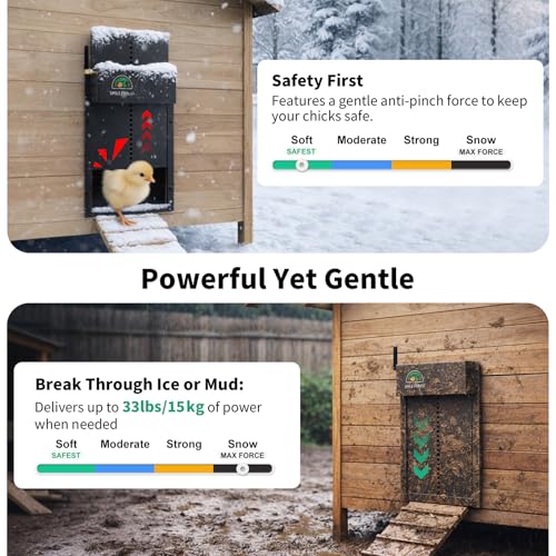 Smart Automatic Chicken Coop Door Solar Powered, WiFi App-Controlled, Door Status Display, 8000mAh Battery, Notifications, Sunrise Sunset Timer, Anti-Pinch Protection, Predator Proof Aluminum Alloy