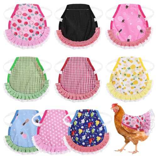 9Pcs Chicken Saddles For Hens, Waterproof Chicken Aprons with Elastic Straps, Chicken Feather Protective Jackets, Poultry Protectors, Wing Back Protectors, Hen Feather Fixing Supplies