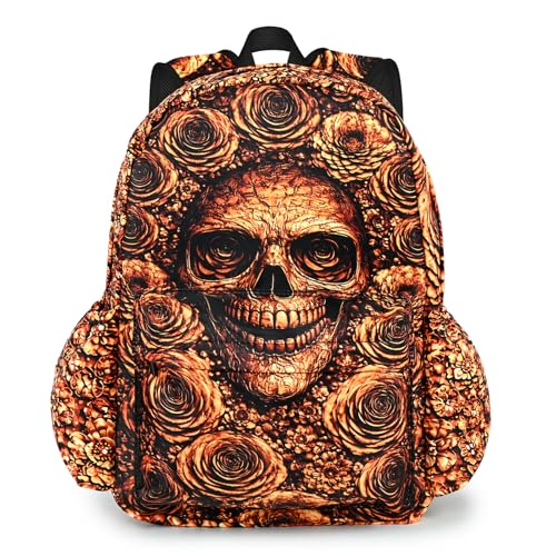 Gold Skull Kids Backpack School Backpack Teens Bookbag for Girls Boys Hiking Camping Travel Sports - color: Gold Skull
