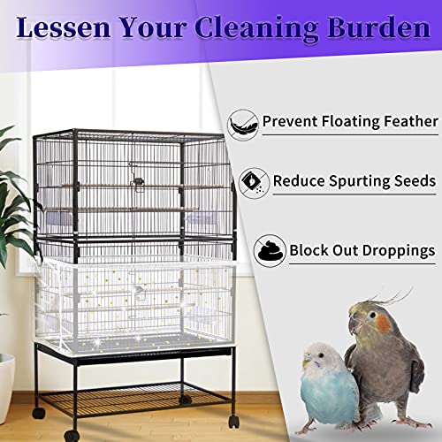 Daoeny Large Bird Cage Cover, Bird Cage Seed Catcher, Adjustable Soft Nylon Mesh Net with Twinkle Moon Star, Birdcage Cover Skirt Seed Guard for Parrot Parakeet Macaw Round Square Cages (White) - color: White, Sequins Star