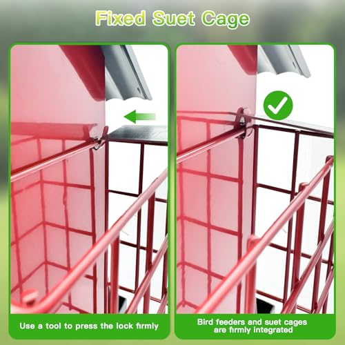 FlowaFoli Bird Feeders for Outdoors Hanging, Metal Bird Feeder with Double Suet Cage Cake, Large Capacity, Birdfeeders Sturdy & Weatherproof, Easy to Clean & Refill, Great for Attracting Wild Birds - color: Red