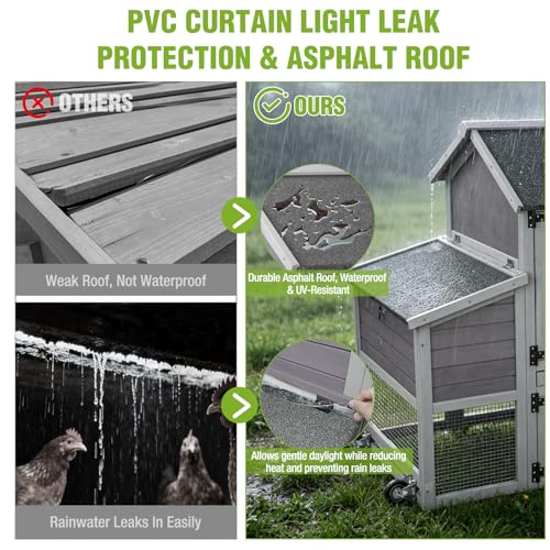 Gutinneen 77" Mobile Chicken Coop with Wheels for 4-6 Chickens, Expandable Wooden Hen House with Reinforced Nesting Box, Full-Cover UV Roof, Pull-Out Tray, Outdoor Duck Coop & Rabbit Hutch - color: (Grey-AIR27)