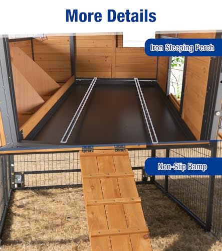 Large Chicken Coop with Wheels, Upgraded with All-Arounded Iron Frame Chicken Tractor, Poultry Chicken House with Large Run, Waterproof Roof, Expandable Nesting Box, 85" L for 5-7 Chickens