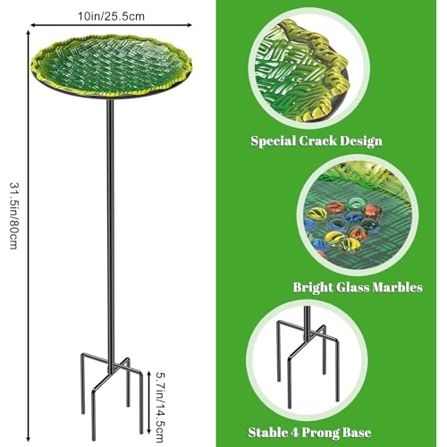 Bee Butterflies Watering Station, Standing Bee Feeder with Glass Marbles for Outside, Bee Bath Feeder with Metal Stakes Butterfly Puddler Garden Yard Déco (Green) - color: Green