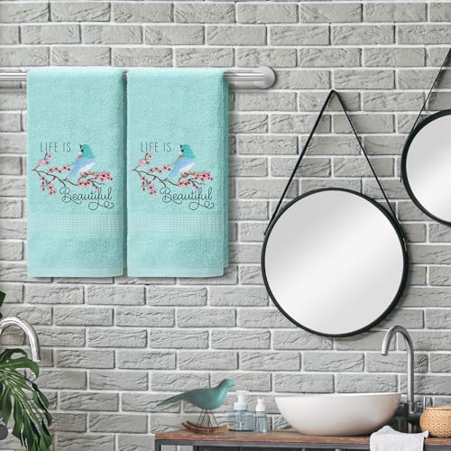 SmoothNovelty 2 Pcs Bird Hand Towels for Bathroom Decor 14x29 Inch | Embroidered Bathroom Hand Towels, 100% Cotton, Soft Absorbent, Bird Bathroom Kitchen Decor, Spring Summer - style: Bird